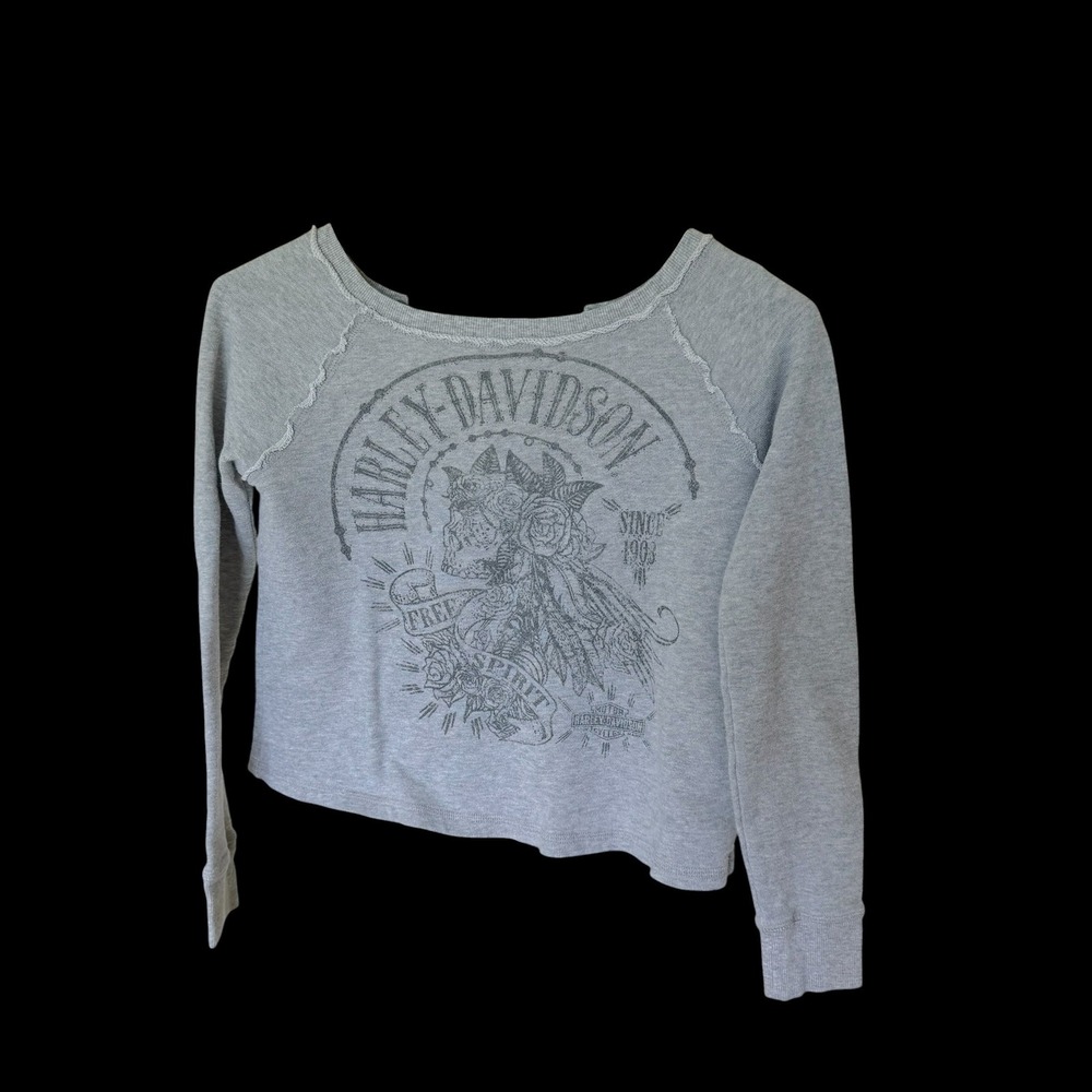 Y2K Harley-Davidson XS Gray Lace Up Back Long Sleeve Top Free Spirit
